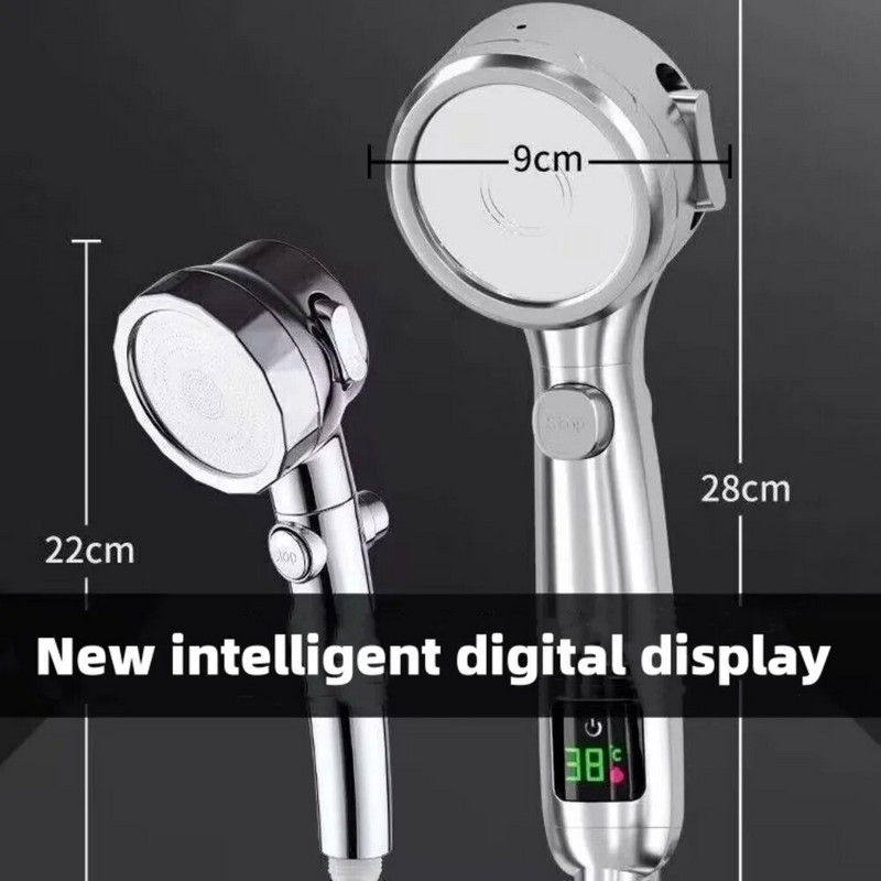 Naujas aukšto slėgio rankinis LED dušo galvutės temperatūros ekranas 4 režimų reguliuojamas vandenį taupantis antgalis Vonios lietaus dušo galvutė