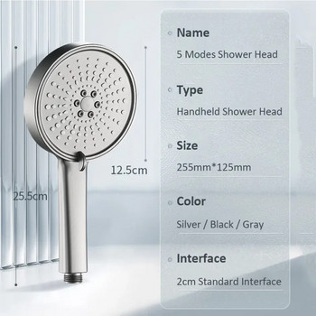 Душ слушалка Zloog 5 режима Черен Дъждовен душ с високо налягане Водоспестяващ Голям панел Голям усилващ пръскачка Аксесоари за баня