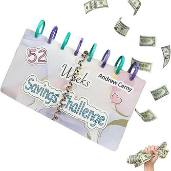 Книга за спестявания Предизвикателства за многократна употреба 52 седмици Органайзер за разходи и разходи Планер Бележник Консумативи за управление на парите за семейството