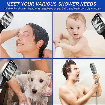 НОВА Душ слушалка SquarBlack, регулируема 7 режима, кран за душ, голям панел, поток, дъждовна кожа, ABS, ръчен душ, аксесоар за баня