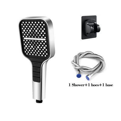 ΝΕΑ SquarBlack κεφαλή ντους Ρυθμιζόμενη βρύση ντους 7 λειτουργιών Μεγάλο πάνελ ροής βροχής δέρμα ABS Αξεσουάρ μπάνιου ντους χειρός