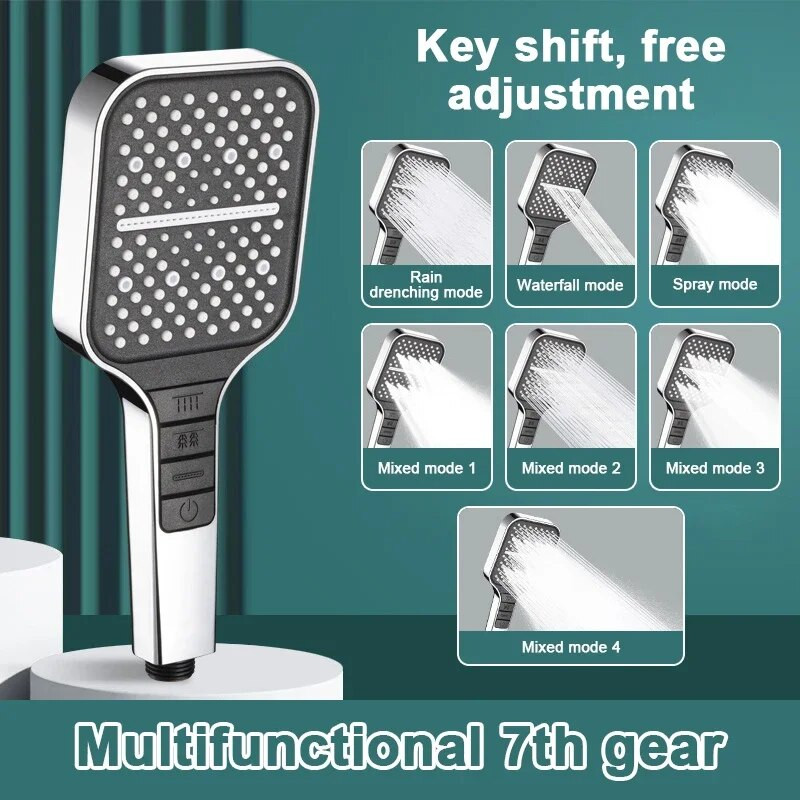 Κεφαλή ντους υψηλής πίεσης 7 Λειτουργίες Βροχόπτωση Εξοικονόμηση νερού Ακροφύσιο ψεκασμού ντους χειρός Μασάζ νερού για αξεσουάρ μπάνιου