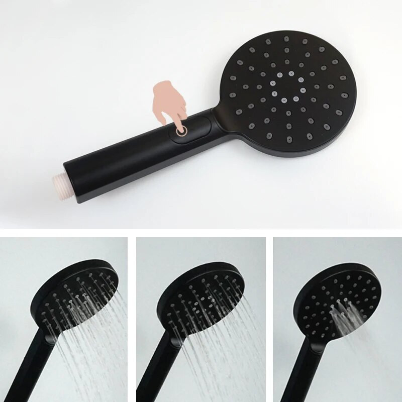 Μαύρο ματ πολλαπλών λειτουργιών Χειροκίνητη κεφαλή ντους Επιτοίχια ντουζιέρα με λάστιχο 150 CM και ρυθμιζόμενο στήριγμα ντουζιέρας