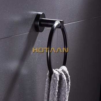Матово черно покритие от неръждаема стомана, държач за кърпи за баня, монтирани на стена кръгли пръстени за кърпи, поставка за кърпи YT-10991-H