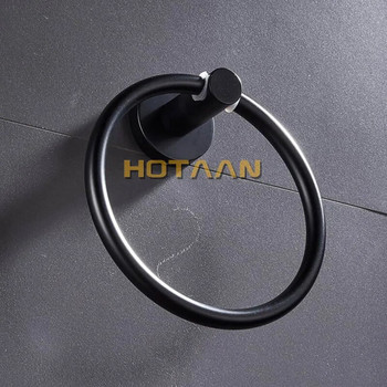 Матово черно покритие от неръждаема стомана, държач за кърпи за баня, монтирани на стена кръгли пръстени за кърпи, поставка за кърпи YT-10991-H