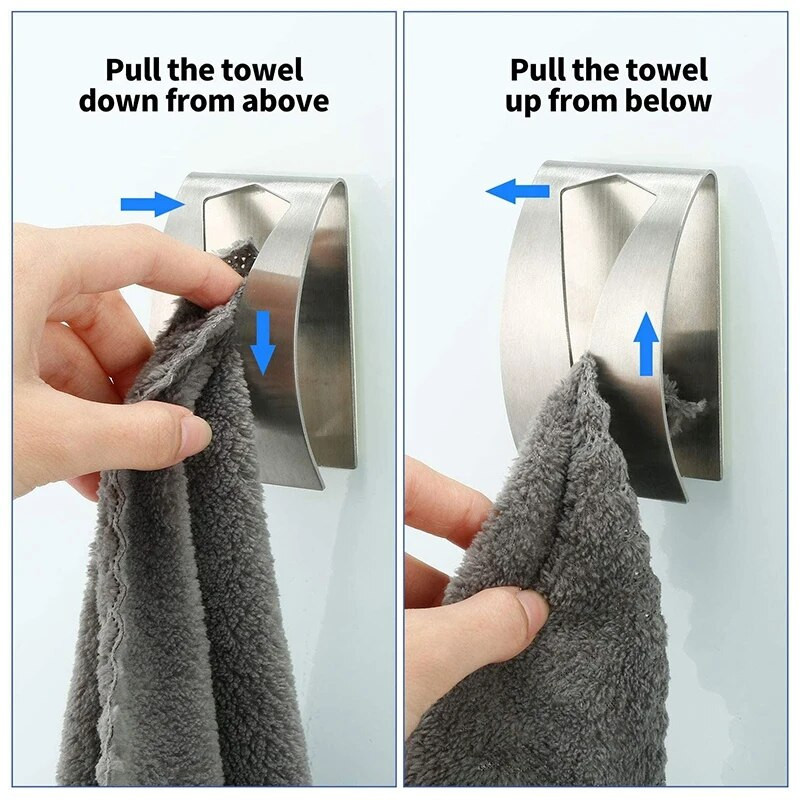 4 dalių lipnus rankšluosčių kabliuko laikiklio griebtuvas, nerūdijančio plieno virtuvinio rankšluosčio kablio sieninis laikiklis, nesigręžiantis