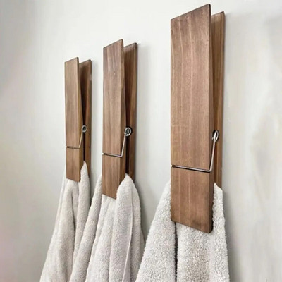 Ξύλινο γιγαντιαίο κλιπ πετσέτας Επιτοίχια θήκη για πετσέτες μπάνιου 30cm/12 ιντσών Μεγάλο γάντζο ρούχων σε αγροτικό στυλ Αξεσουάρ υλικού