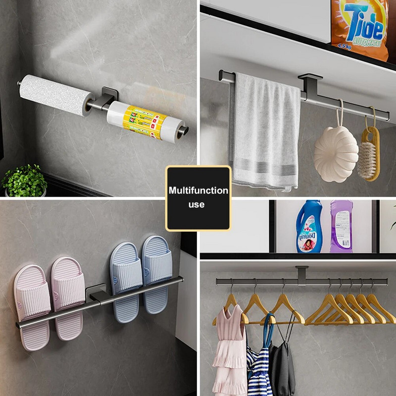 VILOYI isekleepuv vannitoarätikuriide, alumiiniumist must ühekordne köögirätikuriiul veekindel seinale kinnitatav hoiulatt