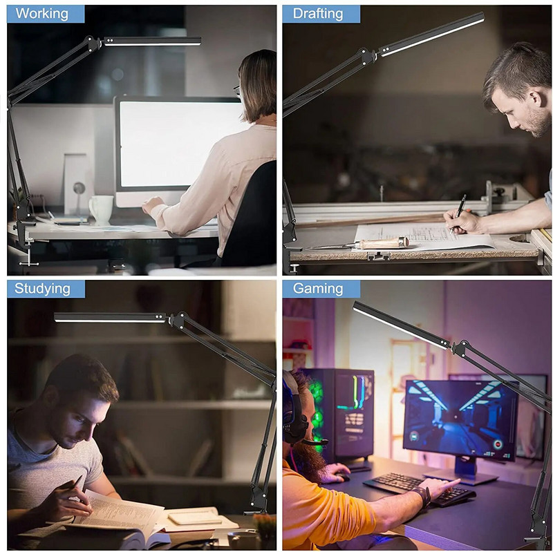 LED stalinė lempa, kuri rūpinasi akimis, reguliuojama pasukama stalinė lempa su spaustuku skaitymo lemputėmis, skirta mokymosi skaitymo užduočiai / išjungimui