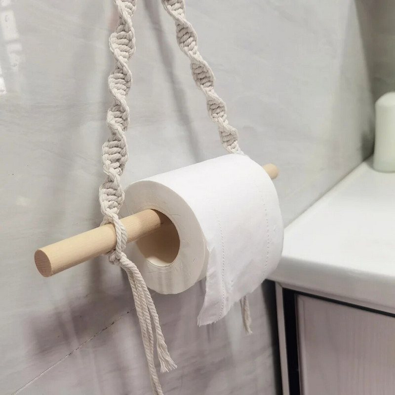 MIMIABU Bohémsky držiak na toaletný papier, držiak na utierky, makramé, držiak na papierové vreckovky do kúpeľne, kuchyne, nástenné držiaky na rolky papiera