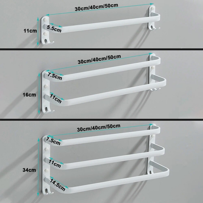 Λευκή κρεμάστρα πετσετών Χώρος μπάνιου Αλουμινένια κρεμάστρα πετσετών επιτοίχιας μόδας Λευκή μπάρα για πετσέτες Ράγες για πετσέτες χωρίς τρυπάνι