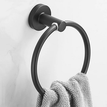 Μαύρο ματ φινίρισμα από ανοξείδωτο χάλυβα Θήκη για πετσέτες μπάνιου Επιτοίχια στρογγυλά δαχτυλίδια για πετσέτες, κρεμάστρα για πετσέτες