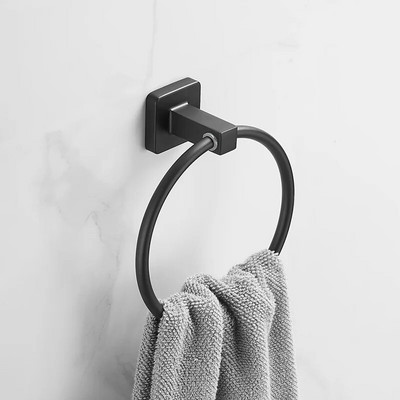 Μαύρο ματ φινίρισμα από ανοξείδωτο χάλυβα Θήκη για πετσέτες μπάνιου Επιτοίχια στρογγυλά δαχτυλίδια για πετσέτες, κρεμάστρα για πετσέτες