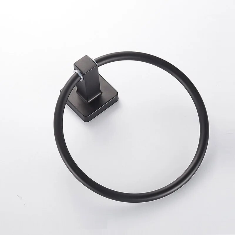 Μαύρο ματ φινίρισμα από ανοξείδωτο χάλυβα Θήκη για πετσέτες μπάνιου Επιτοίχια στρογγυλά δαχτυλίδια για πετσέτες, κρεμάστρα για πετσέτες