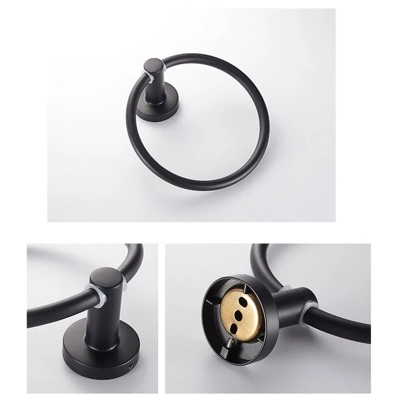 Μαύρο ματ φινίρισμα από ανοξείδωτο χάλυβα Θήκη για πετσέτες μπάνιου Επιτοίχια στρογγυλά δαχτυλίδια για πετσέτες, κρεμάστρα για πετσέτες