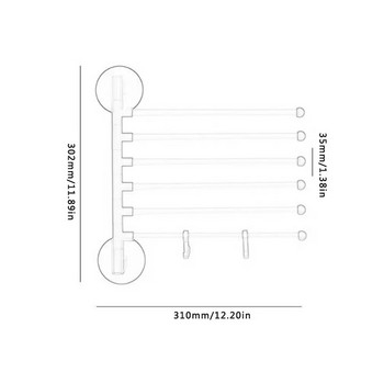 5-слойна монтирана на стена въртяща се стойка за хавлии, без пробиви за баня, сгъваем държач за хавлии