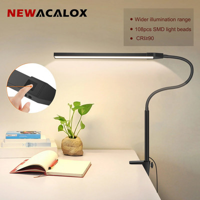 NEWACALOX asztali bilincs képernyőrúd függesztő lámpa 360 ° forgó összecsukható rugalmas kartámasz 108 db LED SMD szemvédő asztali lámpa