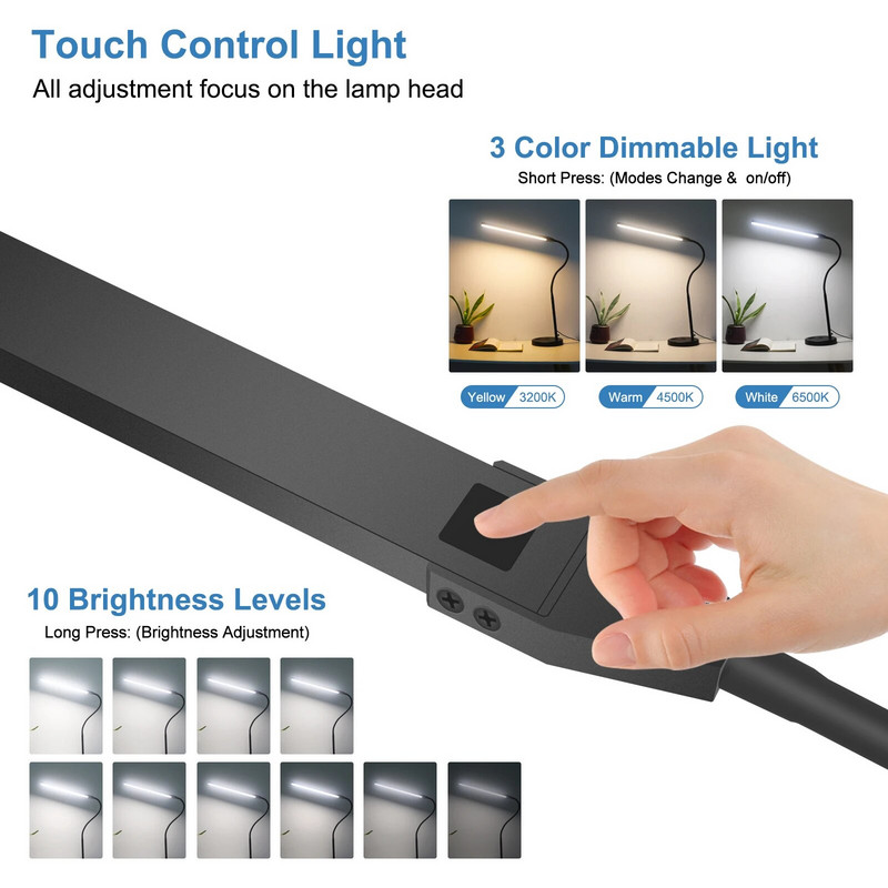 NEWACALOX Σφιγκτήρας γραφείου Screen Bar Κρεμαστό φως 360 ° Περιστροφικό πτυσσόμενο εύκαμπτο στήριγμα βραχίονα 108 τμχ Φωτιστικό γραφείου LED SMD Eye Protection