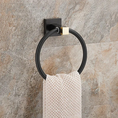 Δαχτυλίδι για πετσέτες Μαύρο, Κρεμάστρα για πετσέτες χειρός για κουζίνα μπάνιου, μεταλλική στρογγυλή θήκη για πετσέτες Επιτοίχια κρεμάστρα για πετσέτες