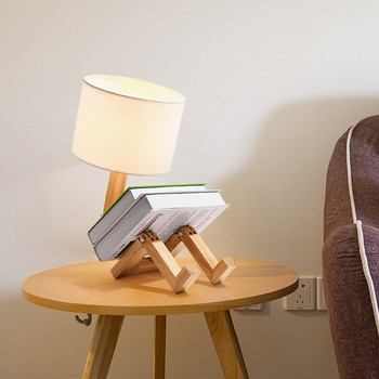 Ξύλινο ρομπότ Δημιουργικό επιτραπέζιο φωτιστικό Εσωτερικής μελέτης Μόδα Φωτιστικό γραφείου ανάγνωσης Nordic Modern Desktop Διακοσμητικό φωτιστικό νύχτας