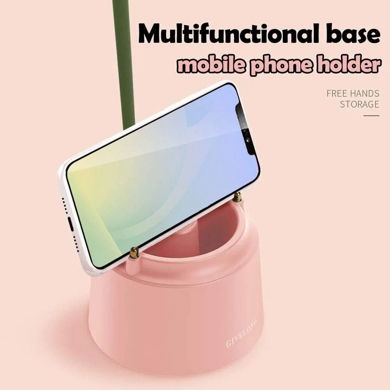 Miela stalinė lempa Įkraunama LED naktinio apšvietimo stalinė lempa miegamojo gėlių skaitymui su rašiklio laikikliu 3 spalvų režimai ir pritemdymas