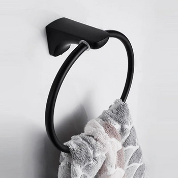 Morden Design Matte Black Finish от неръждаема стомана Държач за кърпи за баня Монтиран на стена кръгли пръстени за кърпи Поставка за кърпи