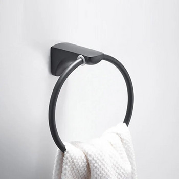 Morden Design Matte Black Finish от неръждаема стомана Държач за кърпи за баня Монтиран на стена кръгли пръстени за кърпи Поставка за кърпи
