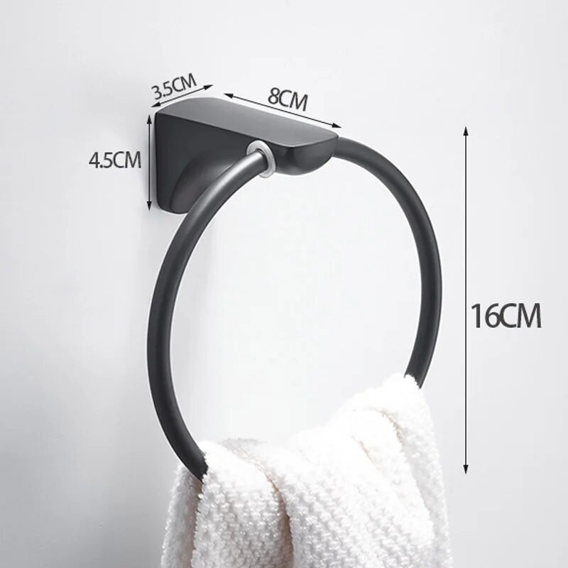 Nástenný držiak na uteráky z nehrdzavejúcej ocele Morden Design s matnou čiernou povrchovou úpravou, okrúhly krúžok na uteráky