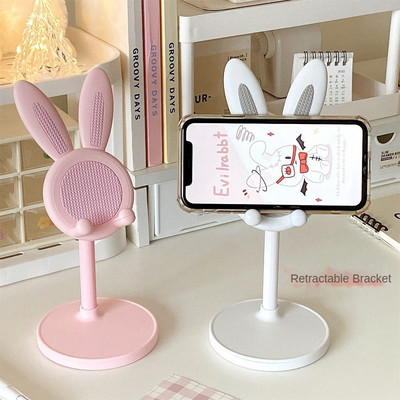 Roosa telefonihoidja lauaarvuti mobiiltelefoni alus iPhone 13 14 Samsungi nutitelefoni jaoks, reguleeritav Lovely Rabbit multifilmilaua tugi