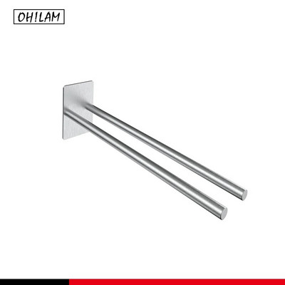 Samolepiaci vešiak na uteráky bez vŕtania, držiak na uteráky z nehrdzavejúcej ocele s dvoma ramenami, čierny matný držiak na uteráky na toaletný stolík