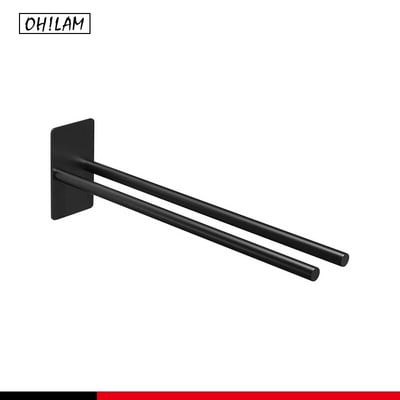 Samolepiaci vešiak na uteráky bez vŕtania, držiak na uteráky z nehrdzavejúcej ocele s dvoma ramenami, čierny matný držiak na uteráky na toaletný stolík