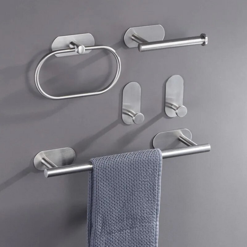 Σετ εξοπλισμού μπάνιου από ανοξείδωτο ατσάλι Βουρτσισμένο ρόμπα γάντζος πετσέτα ράγα μπαρ Ράφι χαρτί υγείας Θήκη για χαρτί υγείας Αξεσουάρ μπάνιου