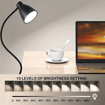 38 LED настолна лампа 3 цветови режима 10 димера за яркост Светлина за четене Таймер за автоматично изключване Настолна лампа Гъвкава лампа за книга с щипка за гъши врат