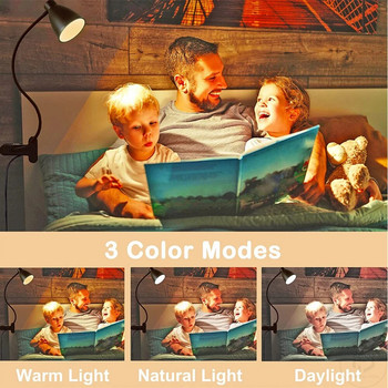 38 Επιτραπέζιο φωτιστικό LED 3 Λειτουργίες χρώματος 10 Φωτισμός Φωτεινής Αναγνωσιμότητας Φωτεινότητας Αυτόματης Απενεργοποίησης Χρονοδιακόπτης Φωτιστικό γραφείου Ευέλικτο Φως βιβλίου με κλιπ χήνας