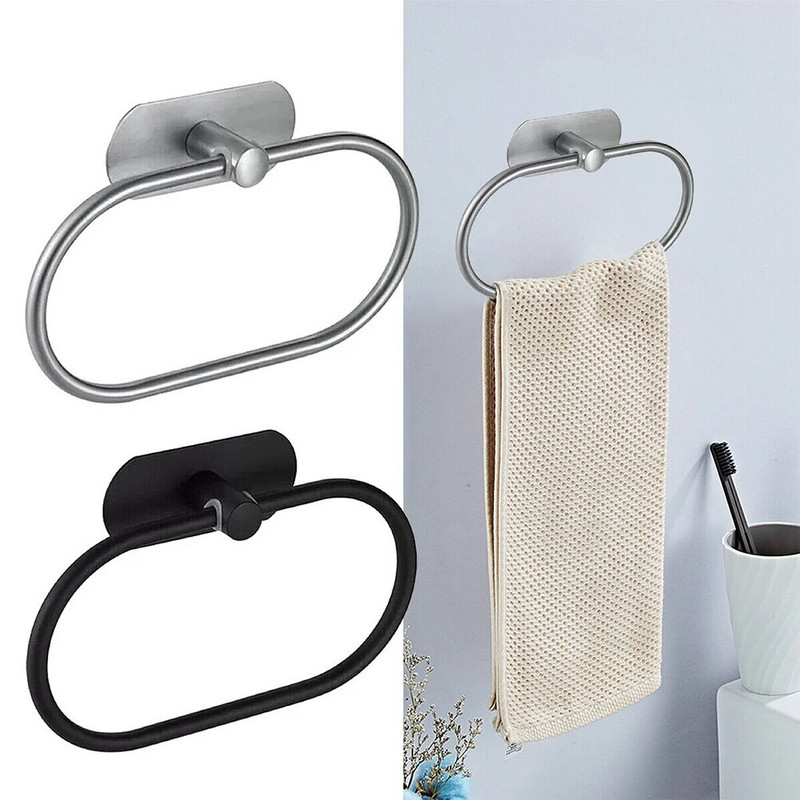 Δαχτυλίδι για πετσέτες από ανοξείδωτο ατσάλι Βάση ράγας για πετσέτες δαχτυλιδιών χειρός Βάση ράγας Τοποθετημένη στον τοίχο Μπάνιο Οβάλ Σχάρα για πετσέτες Γάντζοι τοίχου Κρεμάστρες Υλικό