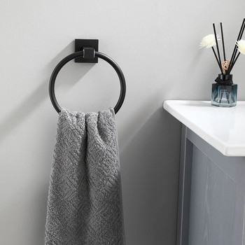 Държач за хавлиени кърпи Черен алуминиев ръчен тоалетен бар Квадратна кръгла монтирана на стена Висяща поставка за душ кабина Рафт Аксесоари за баня