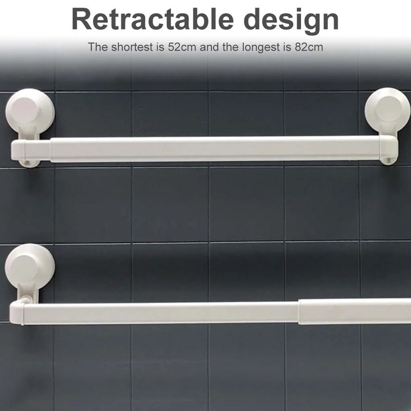 Μονοπολική ράφι για πετσέτες ανασυρόμενη βεντούζα ντους Κρεμάστρα ράβδος αποθήκευσης Επιτοίχια Μπάρα πετσετών μπάνιου
