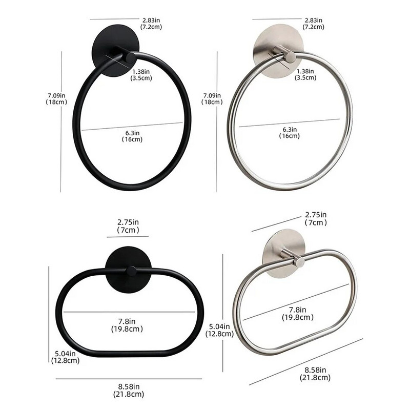 304 Nerūdijančio plieno rankšluosčių žiedo klijai, šlifuoti, juodi, apvalūs, montuojami ant sienos tualeto vonios kambario rankšluosčių laikiklio žiedo lentynos kabykla