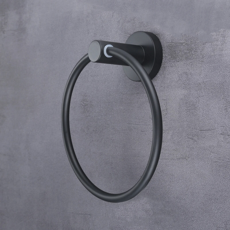Μαύρο ματ δαχτυλίδι για πετσέτες μοντέρνα πετσέτα χεριών από ανοξείδωτο ατσάλι Μινιμαλιστική κρεμάστρα για πετσέτες μπάνιου Στρογγυλή κρεμάστρα 16cm/6,3 ίντσες Διακόσμηση σπιτιού