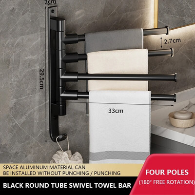 Rotirajući stalak za ručnike svjetlo luksuzni toalet bez bušenja WC kupaonski prostor aluminijski sklopivi višestruki štap za ručnike montiran na zid