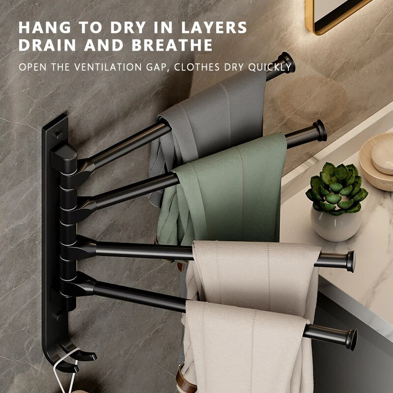 Rotirajući stalak za ručnike svjetlo luksuzni toalet bez bušenja WC kupaonski prostor aluminijski sklopivi višestruki štap za ručnike montiran na zid