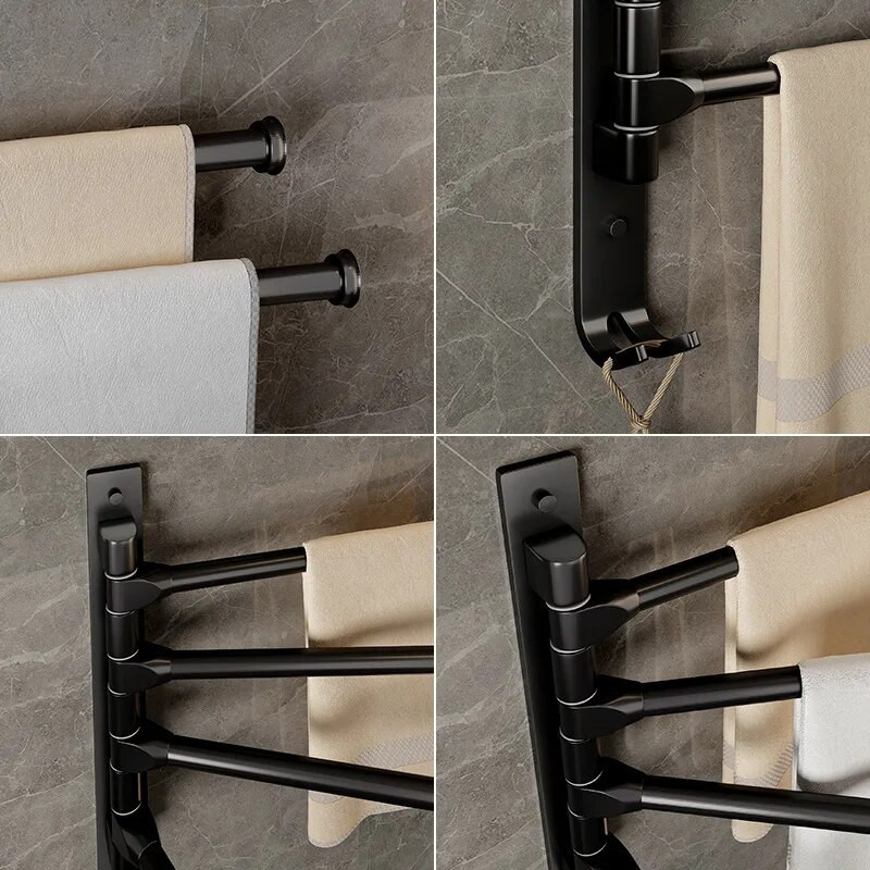 Rotirajući stalak za ručnike svjetlo luksuzni toalet bez bušenja WC kupaonski prostor aluminijski sklopivi višestruki štap za ručnike montiran na zid