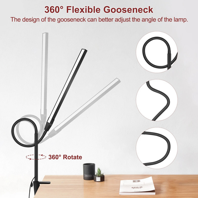 Έλεγχος αφής EU/US 12V 12W Επιτραπέζιο φωτιστικό 3 χρωμάτων με δυνατότητα ρύθμισης φωτισμού LED με ρυθμιζόμενο 360° λαιμό χήνας για σπίτι/γραφείο