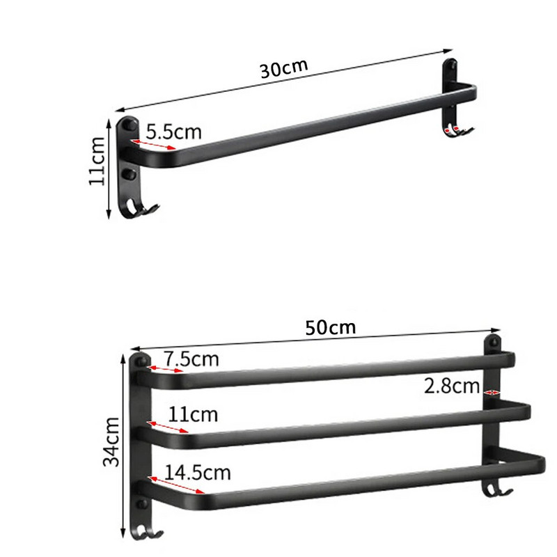 Sieninis rankšluosčių kabykla Aliuminis dušo kambario laikiklis Rankšluosčių kabykla Rankšluosčių laikiklis 30-50 CM Daugiasluoksnis rankšluosčių laikiklis Vonios kambario priedai
