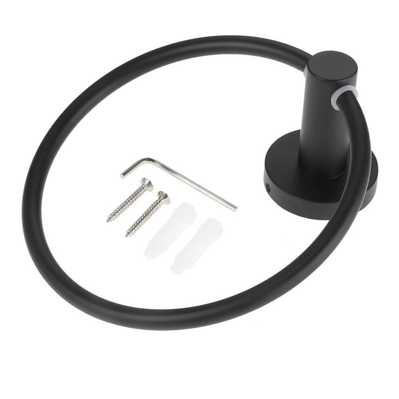 1 ks čierny krúžok na uteráky, moderný držiak na uteráky z nehrdzavejúcej ocele, minimalistický okrúhly vešiak na uteráky 16 cm/6,3 palca, dekorácia pre domácnosť
