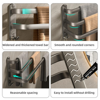 Σχάρα για πετσέτες από κράμα αλουμινίου Χωρίς διάτρηση Επιτοίχια θήκη για πετσέτες Πολυλειτουργικό ράφι αποθήκευσης μπάνιου