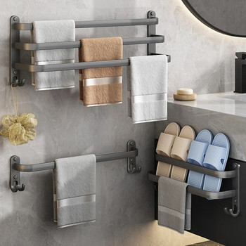 Σχάρα για πετσέτες από κράμα αλουμινίου Χωρίς διάτρηση Επιτοίχια θήκη για πετσέτες Πολυλειτουργικό ράφι αποθήκευσης μπάνιου