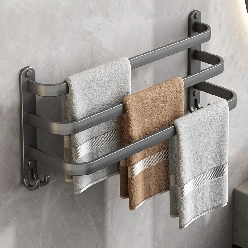 Σχάρα για πετσέτες από κράμα αλουμινίου Χωρίς διάτρηση Επιτοίχια θήκη για πετσέτες Πολυλειτουργικό ράφι αποθήκευσης μπάνιου
