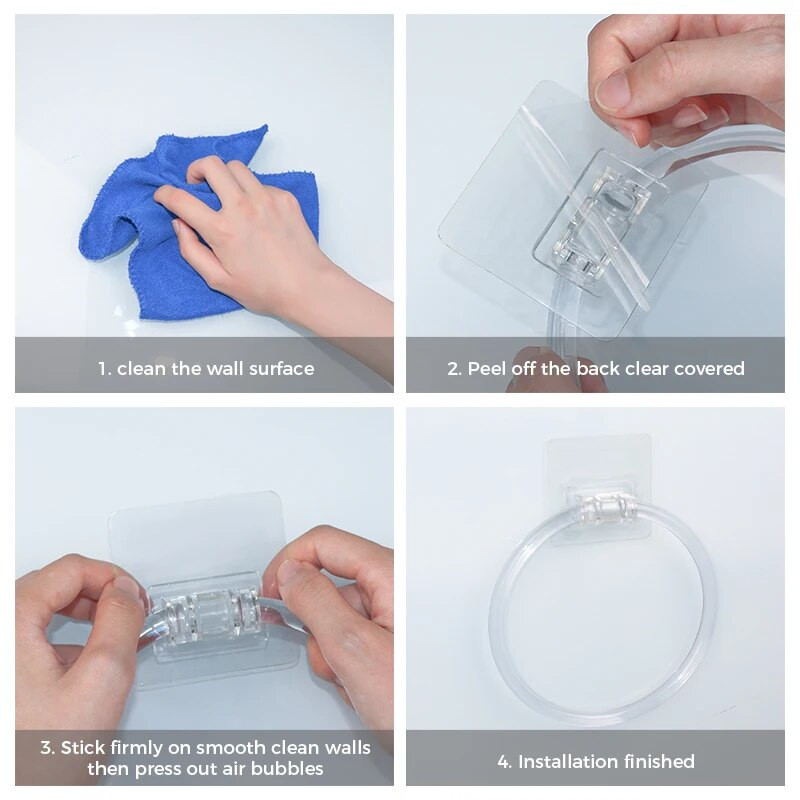 Δαχτυλίδι για πετσέτες μπάνιου χωρίς διάτρηση Αυτοκόλλητη 180° Περιστρεφόμενη διαφανής κρεμάστρα για πετσέτες χεριών για κουζίνα