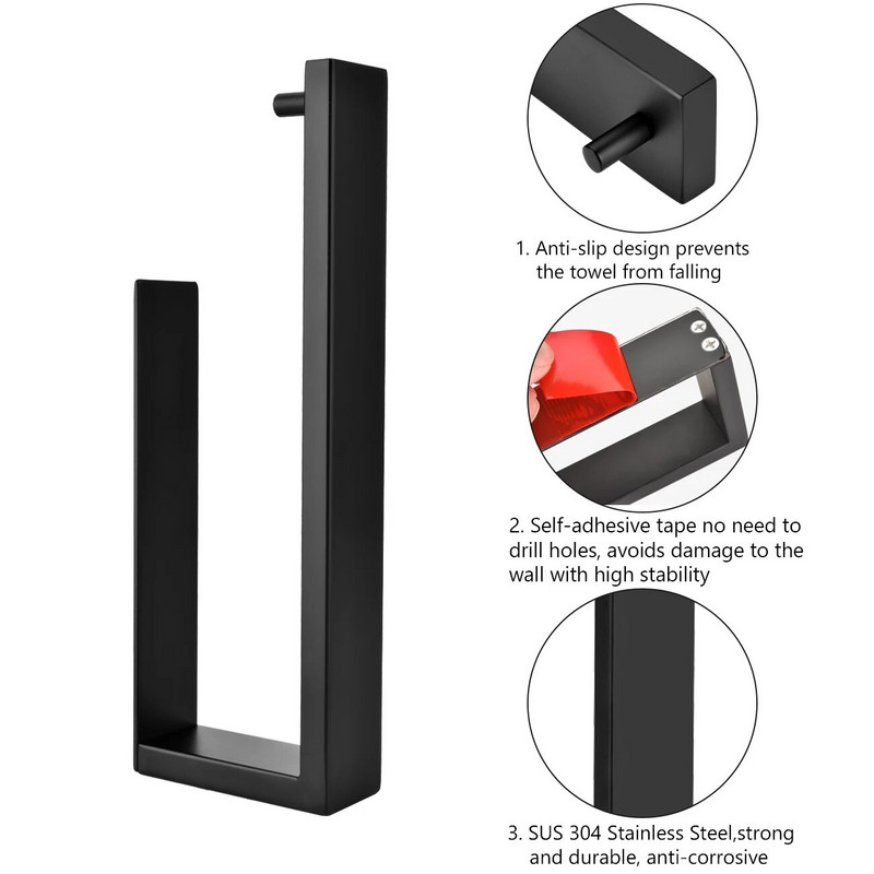 1 τεμ. 304 Ανοξείδωτη θήκη για πετσέτες από χρώμιο χωρίς τρύπημα Αυτοκόλλητη βάση στήριξης για πετσέτες Αξεσουάρ μπάνιου